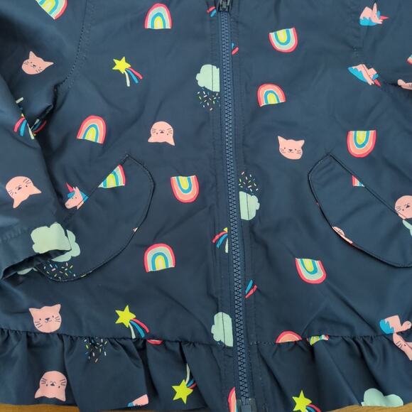 Carter's Girls Navy Blue & Rainbow, Cat, Unicorn Hooded Fleece Lined jacket 3T - Picture 2 of 8